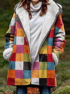 BERRYLOOK Women's Colorful Printed Casual Fleece Thickened Hooded Coat