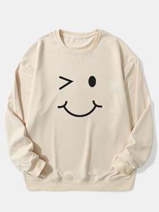 ChArmkpR Mens Smile Face Print Crew Neck Casual Pullover Sweatshirts Winter