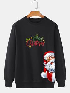 ChArmkpR Mens Christmas Santa Claus Side Print Crew Neck Pullover Sweatshirts Winter