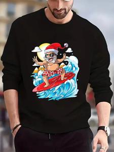 ChArmkpR Mens Christmas Santa Claus Surfing Print Crew Neck Pullover Sweatshirts Winter