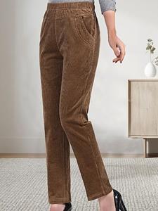 BERRYLOOK Women's Plain Corduroy Elastic Waist Pocket Loose Fleece Turnip Pants