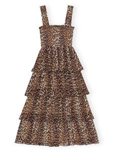 GANNI leopard-print layered midi dress - Bruin