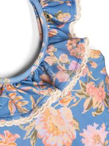 ZIMMERMANN Kids August floral-print ruffled swimsuit - Blauw