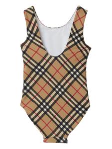 Burberry Kids round-neck checked swimsuit - Beige