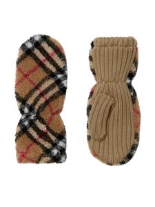 Burberry Kids Vintage Check fleece wool mittens - Bruin