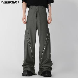 INCERUN Autumn Spring Men's Loose High Waist Long Zip Design Trousers
