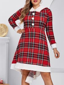 Dresslily Plus Size Plaid Hooded Faux Fur Panel A Line Dress