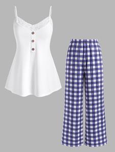 Dresslily Plus Size Plaid Jersey Pajama Cami Top and Pants Set