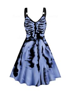 Dresslily Allover Print Tank Dress O Ring A Line Casual Midi Dress
