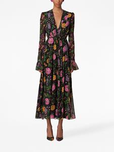 Carolina Herrera floral-print V-neck midi dress - Zwart