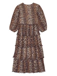 GANNI Gelaagde midi-jurk met luipaardprint - Bruin