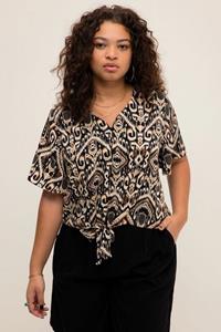 Studio Untold Druckbluse Bluse Boxy Fit Saumknoten V-Ausschnitt