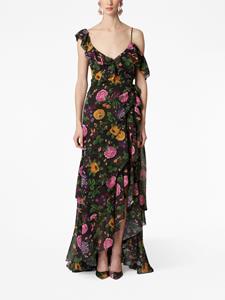 Carolina Herrera floral-print georgette one-shoulder dress - Zwart