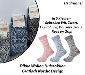 Dealrunner 3-Paar Dikke Wollen Huissokken Grafisch Nordic Design