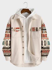 ChArmkpR Mens Ethnic Tribal Pattern Patchwork Flap Pocket Tweed Jacket Winter