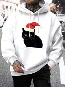 ChArmkpR Mens Christmas Hat Cat Graphic Kangaroo Pocket Drawstring Hoodies Winter