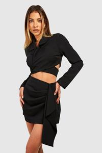 Boohoo Gedrapeerd Crêpe Mini Rokje, Black