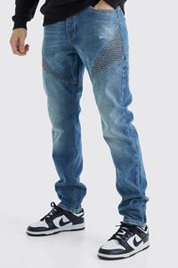 Boohoo Tall Onbewerkte Slim Fit Biker Jeans Met Panelen, Vintage Blue