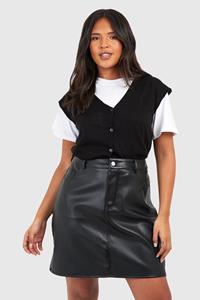 Boohoo Plus Leather Look High Waisted Mini Skirt, Black