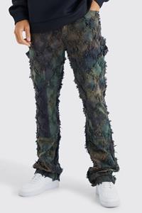 Boohoo Tall Fixed Waist Slim Oil Camo Cargo Tapestry Trouser, Olive