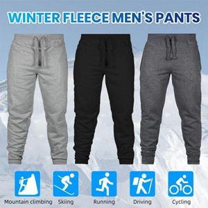 Chosyin Men Winter Pants Thickened Plush Solid Color Drawstring Elastic Waist Plus Size Slim Fit Mid Waist Warm Ankle-banded Pockets Sports Trousers