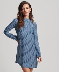 Superdry Vrouwen Mini-jurk met Print en Lange Mouwen Blauw