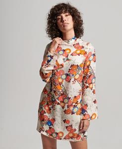 Superdry Vrouwen Mini-jurk met Print en Lange Mouwen Crème