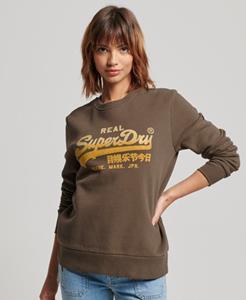 Superdry Vrouwen Versierde Vintage Logo Sweatshirt met Ronde Hals Khaki