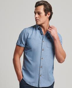 Superdry Mannen Vintage Loom Overhemd met Korte Mouwen Blauw Grootte: S