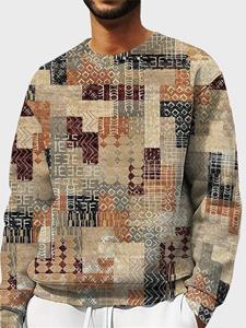 ChArmkpR Mens Vintage Geometric Print Crew Neck Pullover Sweatshirts Winter