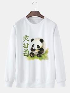 ChArmkpR Mens Cute Panda Print Crew Neck Casual Pullover Sweatshirts Winter