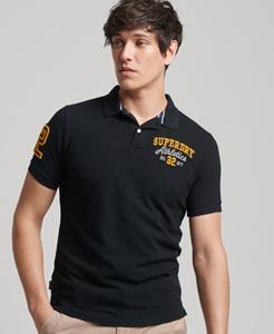 Superdry Male Poloshirt van bio Katoen met Appliqué en Klassieke Pasvorm Zwart