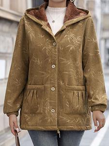 BERRYLOOK Women's Retro Corduroy Fleece Pocket Hooded Sweatshirt Coat