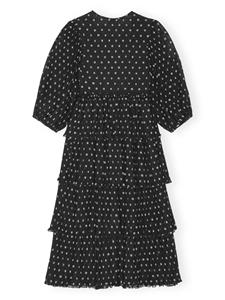 GANNI Gelaagde midi-jurk met grafische print - Zwart