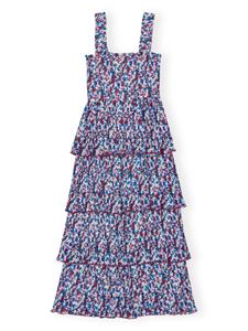 GANNI Gelaagde midi-jurk met bloemenprint - Blauw