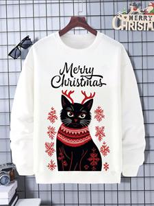 ChArmkpR Mens Christmas Cat Snowflake Print Crew Neck Pullover Sweatshirts Winter