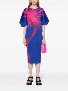 Pleats Please Issey Miyake Midi-jurk met bloemenprint - Blauw