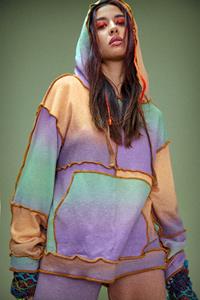 Jaded London Ombre Mix Patchwork Printed Knit Hoodie