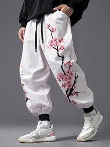 ChArmkpR Mens Japanese Cherry Blossoms Print Loose Drawstring Waist Pants Winter