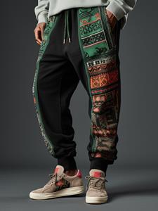 ChArmkpR Mens Ethnic Tribal Pattern Patchwork Loose Drawstring Waist Pants Winter