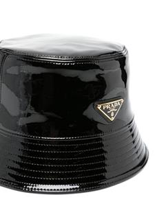 Prada triangle-logo patent-leather bucket hat - Zwart