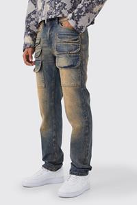 Boohoo Onbewerkte Gescheurde Cargo Jeans Met Rechte Pijpen, Antique Wash