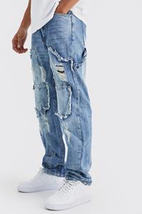 Boohoo Onbewerkte Gescheurde Baggy Cargo Jeans, Antique Blue