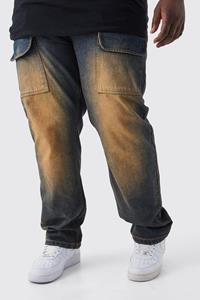 Boohoo Plus Onbewerkte Gescheurde Cargo Jeans Met Rechte Pijpen, Antique Wash