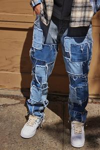 Boohoo Jeans Met Rechte Pijpen En Patches, Light Blue