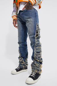 Boohoo Extreem Versleten Flared Skinny Jeans, Antique Blue