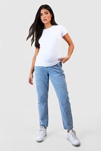 Boohoo Zwangerschap Over The Bump Mom Jeans, Light Blue