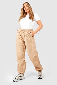 Boohoo Plus Nylon Ruched Detail Cargo Pants, Taupe