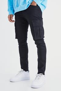 Boohoo Stretch Cargo Skinny Jeans, True Black