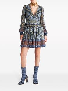 ETRO floral-print lace-trim minidress - Blauw